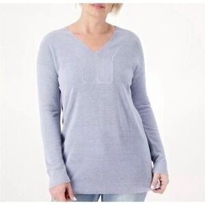 Barefoot Dreams Sweater Cozychic Ultra Light V Neck Top Soft Blue Relaxed 3X